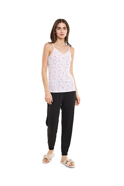 R&B Printed Lace Trim Camisole with V-Neck