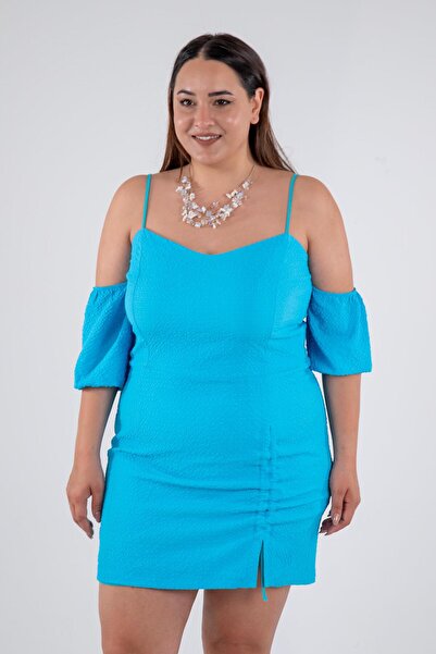 Roxxlen Φόρεμα μεγάλου μεγέθους με λεπτομέρεια με γιακά και μανίκια