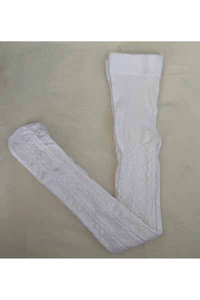DÜVEN White Color Girl's Cotton Patterned Karina 180 Den Pantyhose (Kids Kilotli Çorap)