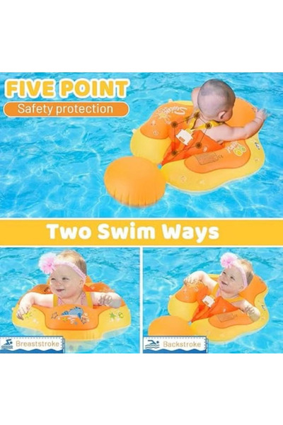 Generic حلقة سباحة للأطفال - عوامة مضادة للانقلاب مع أجنحة أمان، مصنوعة من مادة البولي فينيل كلوريد الصديقة للبيئة، للأعمار من 3 إلى 36 شهرًا
