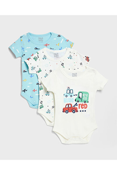 R&B 3 Pack Printed Bodysuits with Short Sleeves
