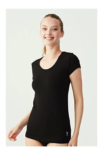 U.S. Polo Assn. Licensed 47% Cotton - 47% Modal Wide Round Neck Short Sleeve Casual T-Shirt / Black