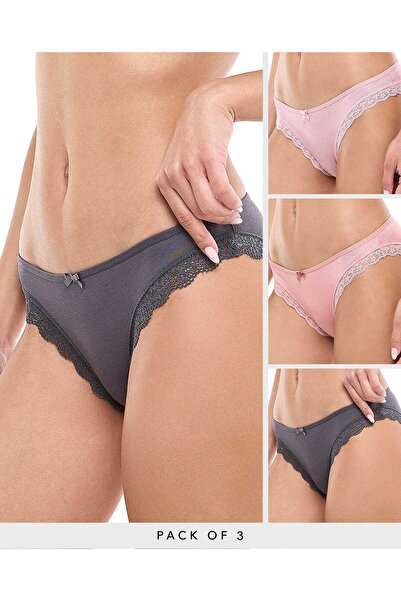 R&B مجموعة من 3 سراويل داخلية برازيلية مزينة بالدانتيل