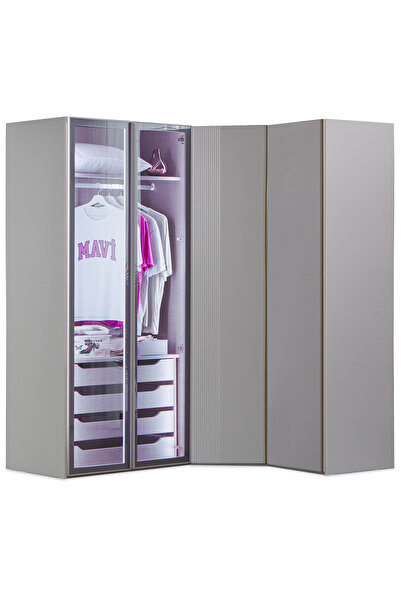 benim odam Elegant 4 Kapılı Gizli Çekmeceli Cam Kapaklı Köşe Dolap Genç / Çoc...