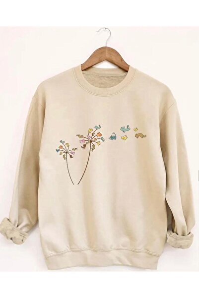 herkesemoda سويت شيرت بياقة دائرية مطبوع عليه زهور مع صوف داخلي
