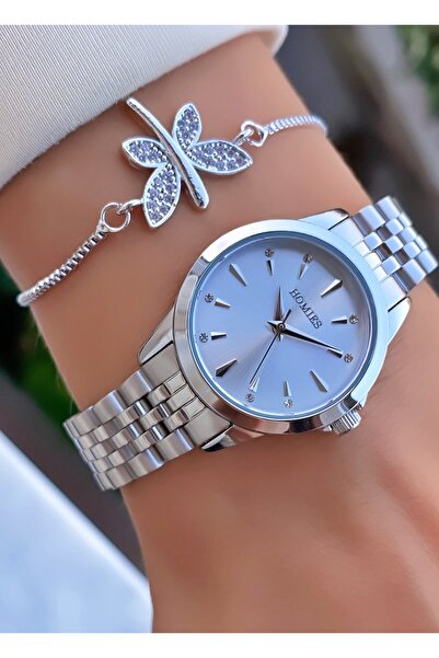 Homies Silver Color Stylish Wrist Watch – Stainless Steel Bracelet, Stone Detailed Dial