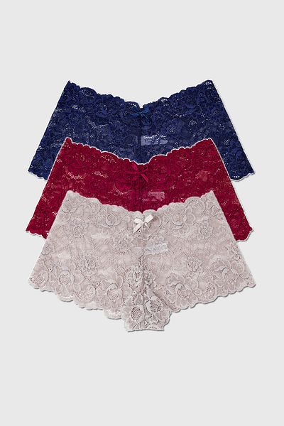 BRAINWEAR Women's 3 Pack Multicolor Lace Shorts Panties