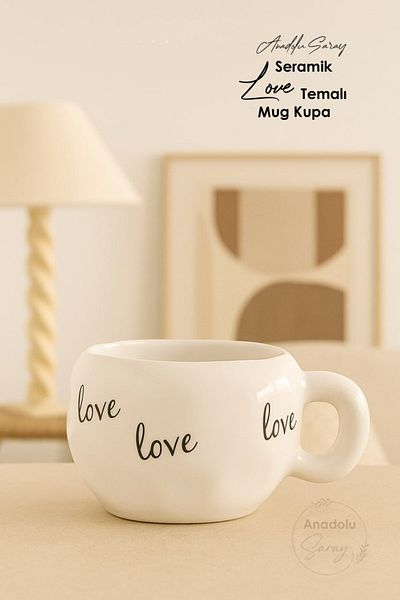 Anadolu Saray 1 Pcs Handmade Ceramic Love Printed Design Mug Mug Cup |   Mug Cup Mug