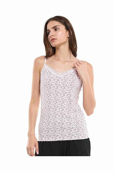 R&B Printed Lace Trim Camisole with V-Neck