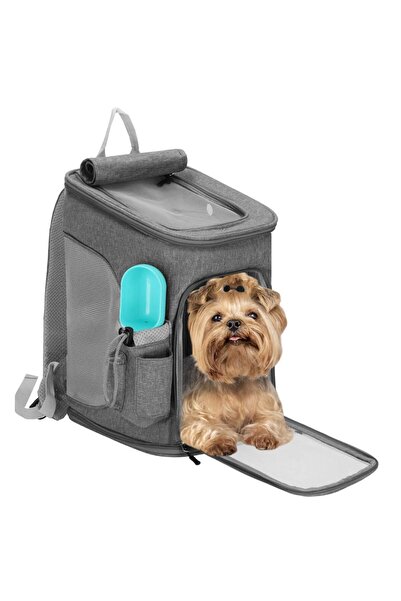 SERSIMO Rucsac transport animale talie mica-medie, maxim 12 kg, buzunare laterale, 39x28x27 cm, gri
