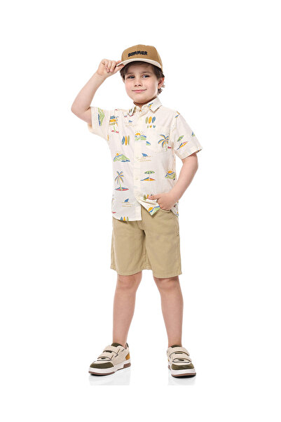 R&B Printed Shirt with Classic Collar and Short Sleeves