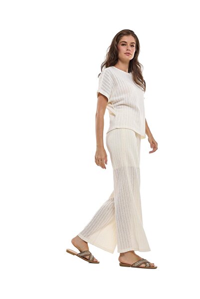 R&B Openwork Wide Leg Pants with Elastic Waist