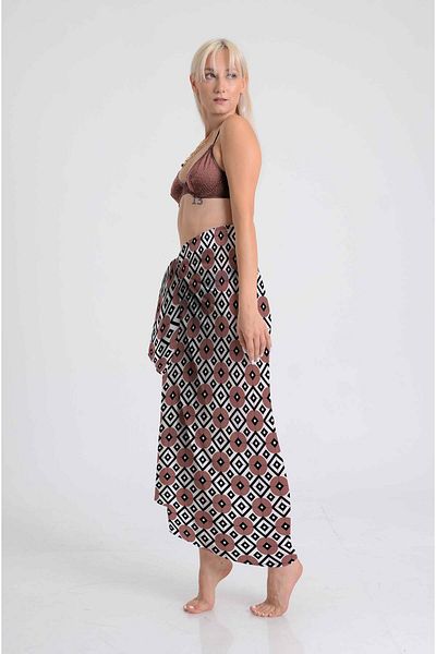 DESENİX Dusty Rose Geometric Patterned Pareo |   Pastel Vibe |   100X145Cm |   Digital Printing Chiffon / Satin