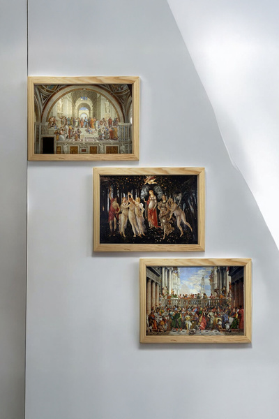 AND Ahşap Çerçeveli Rönesans Dönemi Temalı Tablo Üçlü MDF Poster Tablo Duvar Dekoru (21x30 cm)