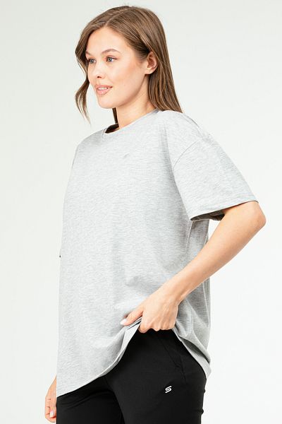 speedlife Γκρι μελανζέ Oversize Basic 100% βαμβακερό γυναικείο μπλουζάκι με κοντό μανίκι SF0756