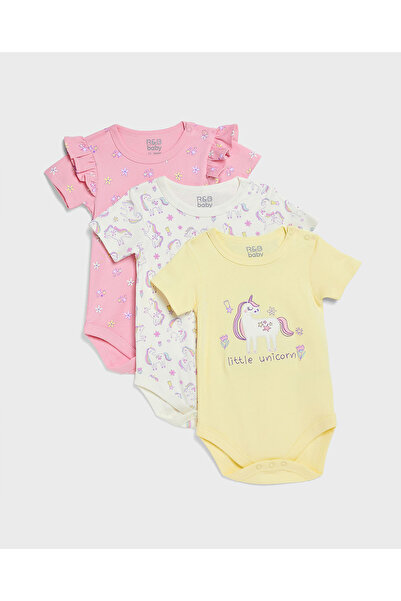 R&B 3 Pack Printed Bodysuits with Short Sleeves
