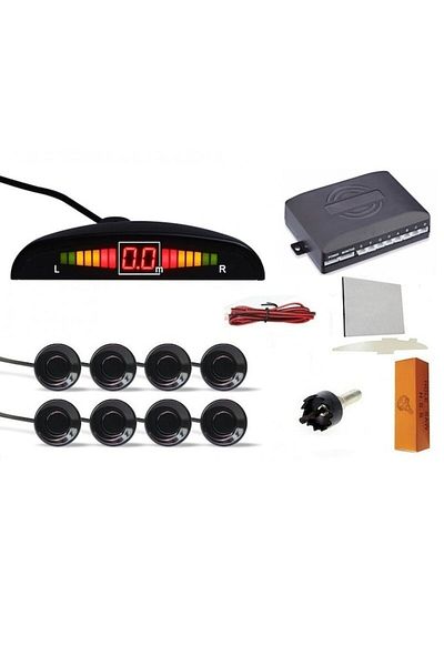 Electro AG Front and Rear Parking Sensors, Black, with 8 Sensors, Display and Audible Warning