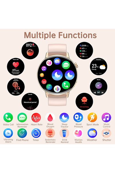 Smart Vibe DT™ WATCH3 MINI - SmartWatch Apel Bluetooth, Asistent Vocal, 24/7 Fitness Tracker/Sanatate, Gold