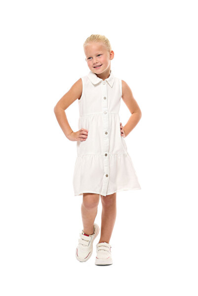 R&B فستان قميص سادة بدون أكمام مع ياقة كلاسيكية