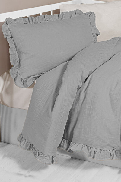 Kanz Frilly 100% Cotton Muslin Baby Duvet Cover Set - Gray
