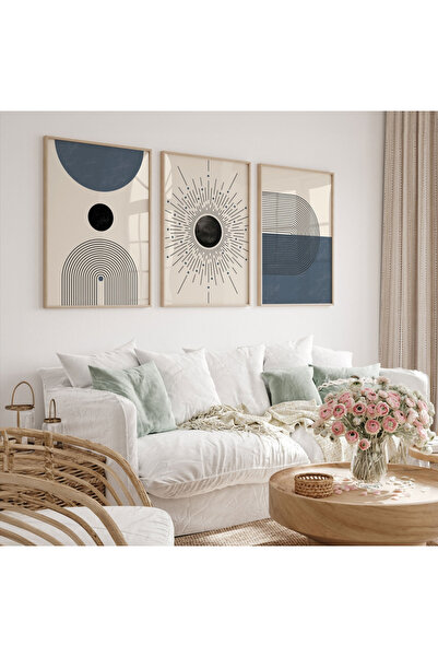 PAM STUDIO Güneş Desenli 3’lü Duvar Tablosu – Mavi/Yeşil / Kahverengi Renk Se...