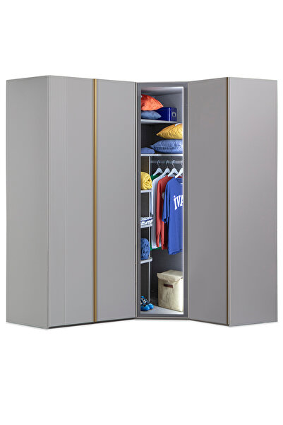 benim odam Elegant 4 Kapılı Cam Kapaklı Köşe Dolap Genç / Çocuk Odası 832