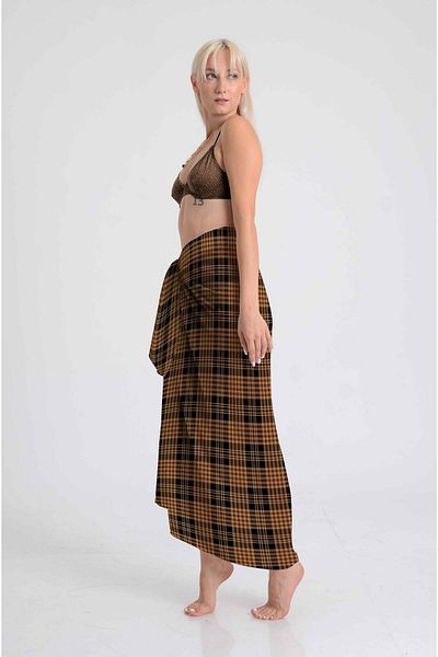 DESENİX Classic Plaid Patterned Pareo |   Caramel and Black Tones |   100X145Cm |   Digital Printing