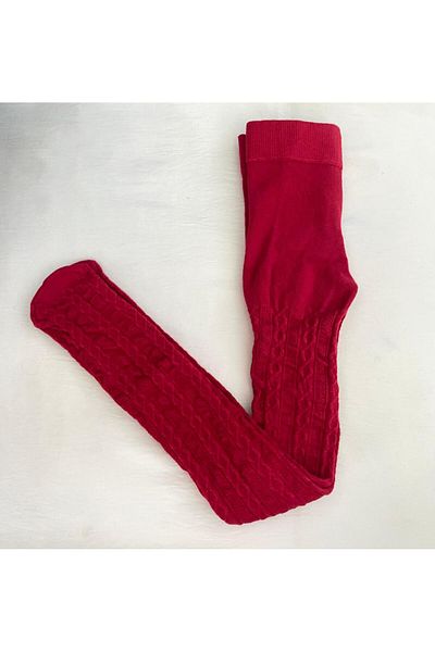 DÜVEN Red Color Girl's Cotton Patterned Karina 180 Den Pantyhose (Kids Pantyhose)