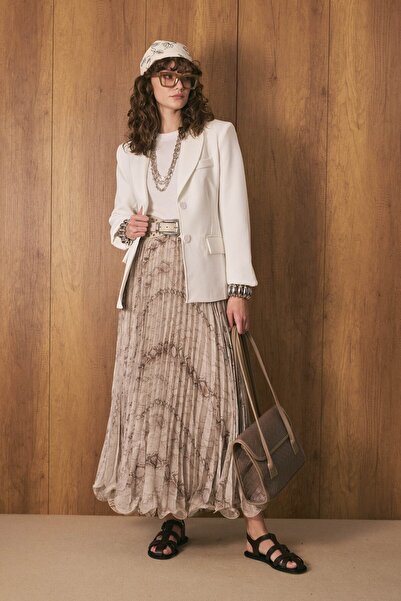 EMNORA Violet Pileli Etek Zincir Desen