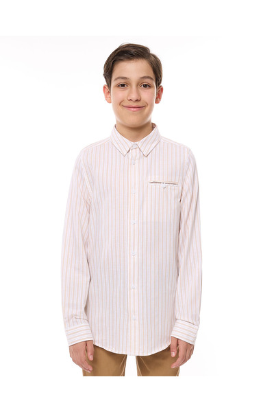 R&B قميص بتفاصيل جيوب وياقة كلاسيكية وأكمام طويلة