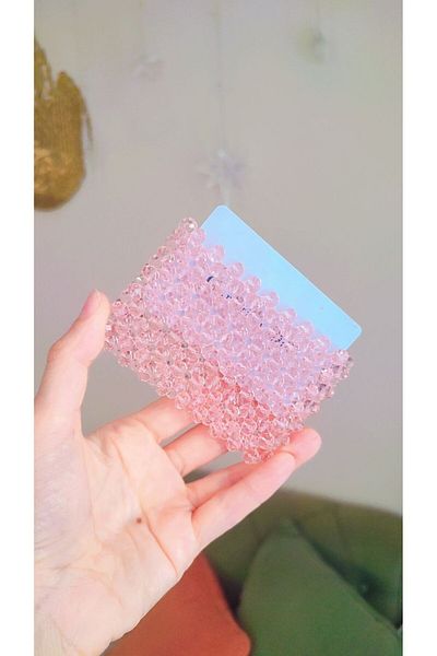 shamatolyesi Shamatesi Handmade Card Holder with Crystal or Beads – 6×10 cm Bank Card Wallet