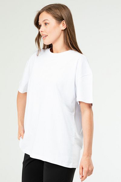speedlife Λευκό Oversize Basic 100% βαμβακερό γυναικείο μπλουζάκι με κοντό μανίκι SF0756