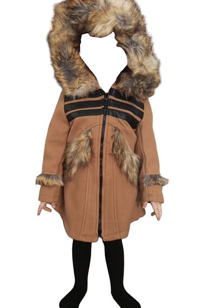 İrem Çocuk Giyim Girl's Fur Detailed Hooded Brown Cashmere Coat