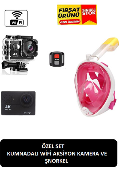 whitetech Özel Set Kumandalı Wifili Aksiyon Kamere Ve Şnorkel Tam Yüz Maskesi...