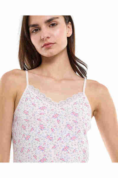 R&B Printed Lace Trim Camisole with V-Neck