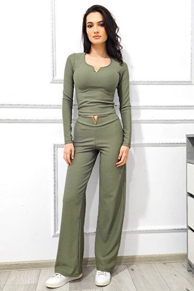 FashionForYou Two-piece women's suit, DELYA with gold metal accessories and F...