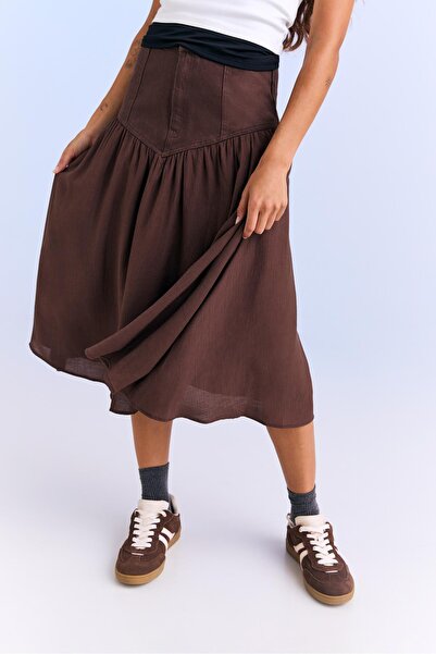 Stradivarius Loose-fitting contrast midi skirt