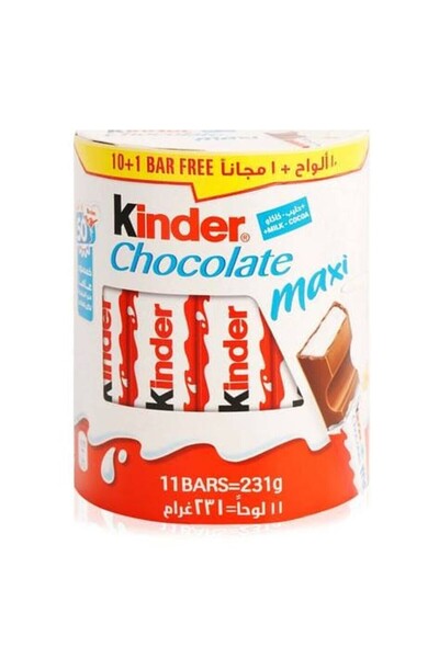 Kinder شوكولاتة ماكسي مع الكاكاو والحليب، 21 غرام × 10 + 1 مجانًا