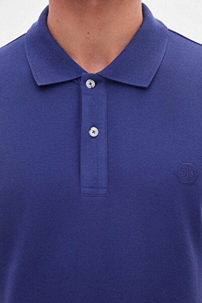D'S Damat Ds Damat Regular Fit Purple 100% Cotton Long Lasting No Curl Polo Neck Embroidered T-Shirt