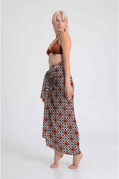 DESENİX Terracotta Retro Patterned Pareo |   Ethnic Rhythm |   100X145Cm |   Digital Printing Chiffon Satin