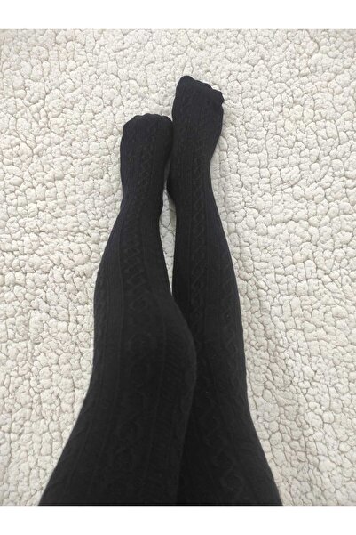 DÜVEN Черни панталони с памучен десен за момичета Karina 180 Den (КИДС КИЛОТУЛУ ЧОРАП)