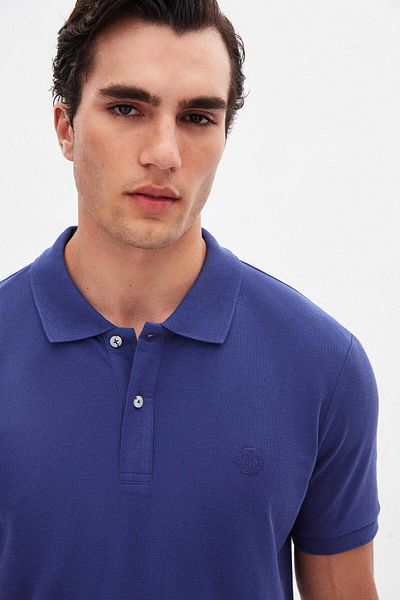 D'S Damat Ds Damat Regular Fit Purple 100% βαμβακερό μπλουζάκι με κέντημα με γιακά πόλο μακράς διαρκείας