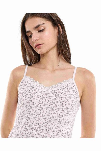R&B Printed Lace Trim Camisole with V-Neck