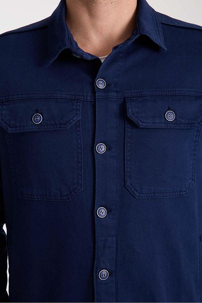 Valiberta Brad Gabardine Fabric Men's Jacket with Side Pockets - Navy Blue