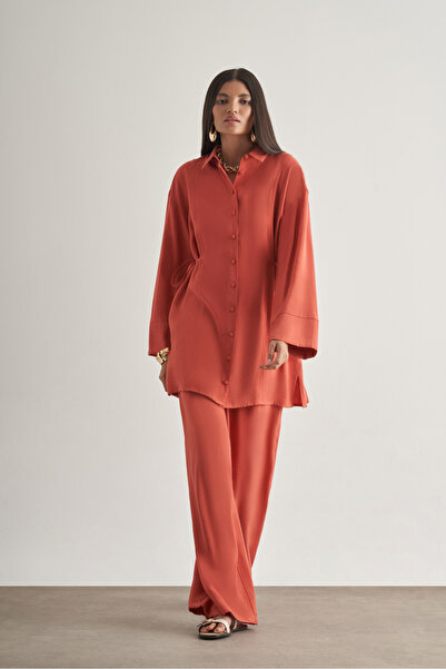 Mizalle Yandan Bağlı Modal Karışımlı Mercan Rengi Tunik