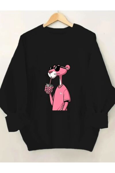 herkesemoda Φούτερ με στάμπα Crew Neck με Fleece εσωτερικά