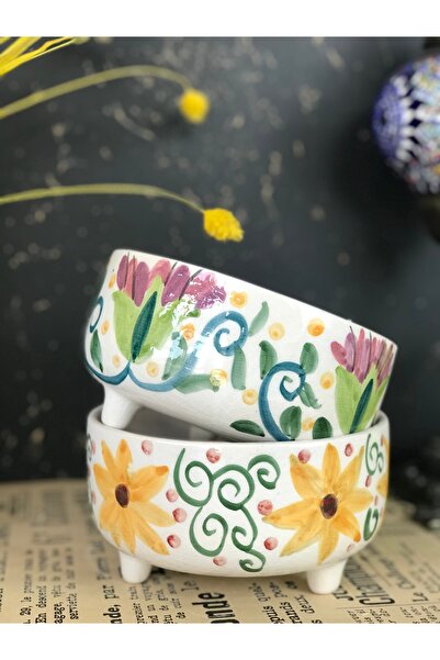 RGS HOMELİFE El Boyaması Çiçek Desenli Seramik Saksı – 15 cm