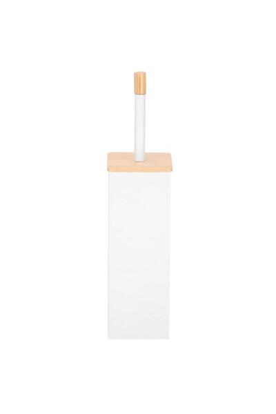 SERSIMO Perie WC cu rezervor detasabil si capac, din metal si bambus, 40 cm, alb