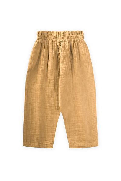 Cigit Organic Waist Ruffled Wide Cut Muslin Trousers 1-8 Years Mustard Yellow