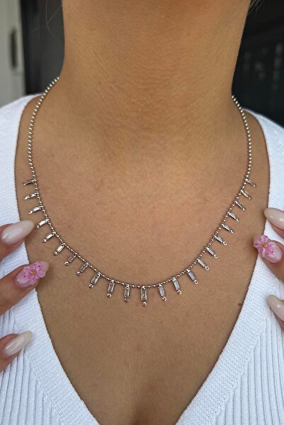 TAKIŞTIR Silver Color Stone Detailed Necklace